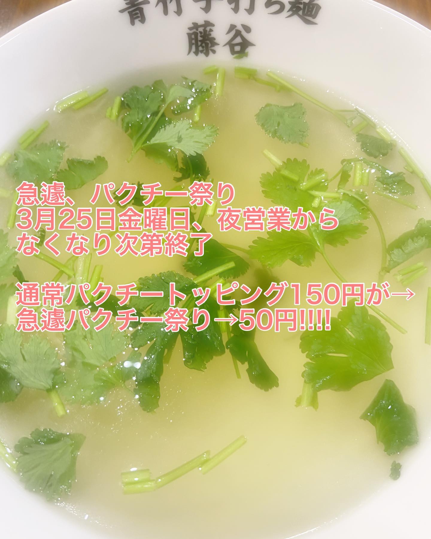 急遽パクチー祭り開催します(*^^*)
25(金)夜の部からスタートです!!